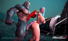 Superhero 3d animation with a big tits beauty